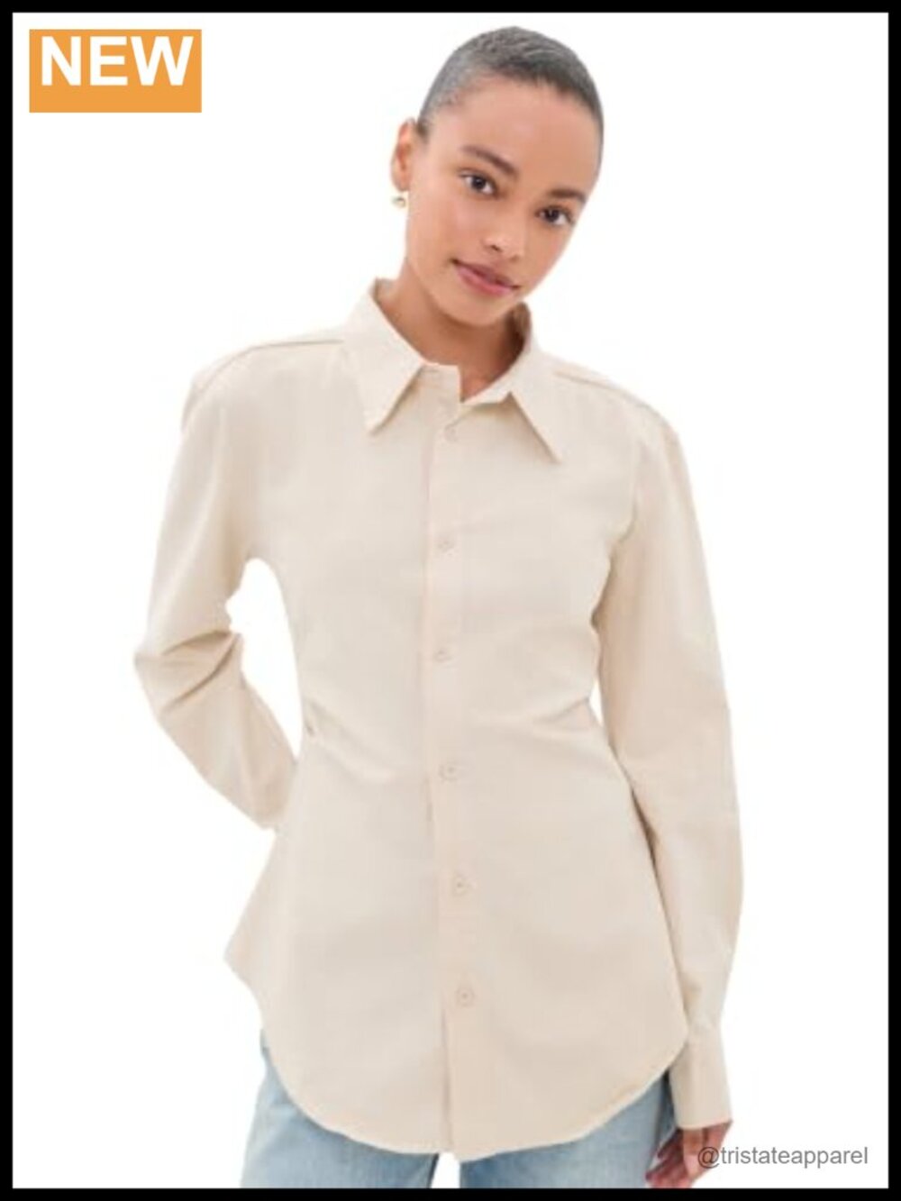 Womens Long Sleeve Cotton Button Down Shirt - Collared Neck Fitted